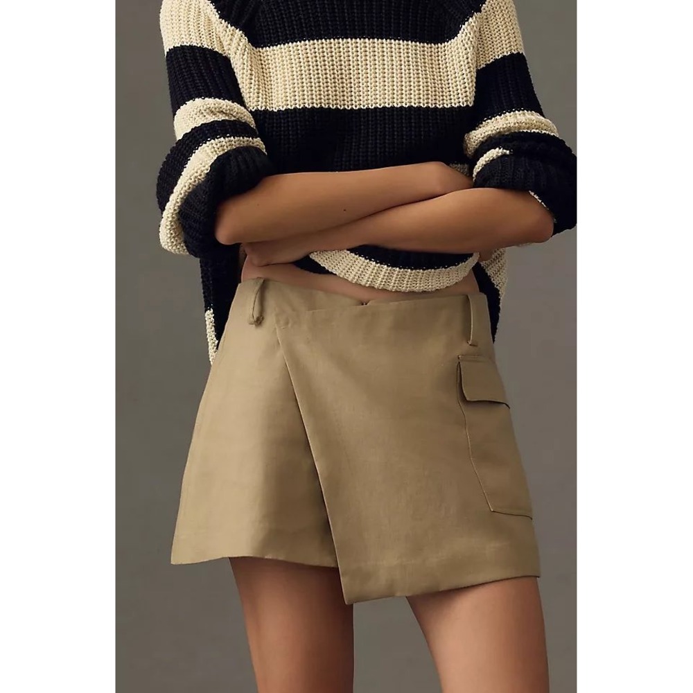 Anthropologie Khaki Wrap Front Cargo Skort Size 2 Asymm utility Mini Skirt